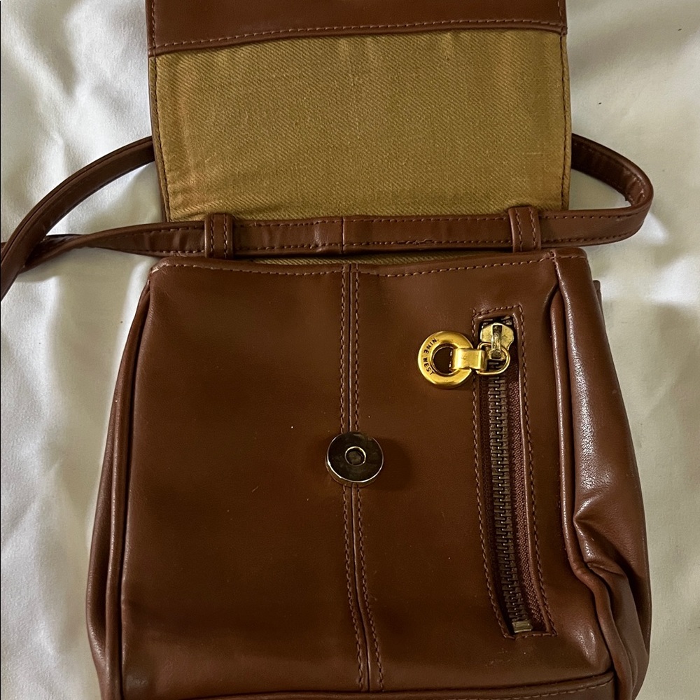 Nine West Brown Leather Crossbody with Gold Ring Accent - Picture 3 of 6